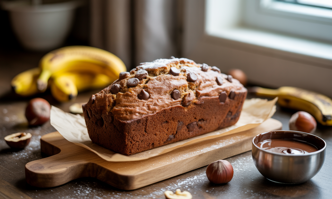 découvrez notre irrésistible banana bread choco noisette, un délicieux mélange de bananes mûres, de chocolat fondant et de noisettes croquantes. parfait pour un goûter ou un petit déjeuner sain, ce pain sucré vous séduira par sa texture moelleuse et son goût gourmand.