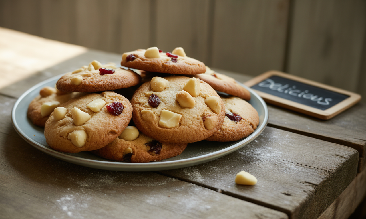 découvrez la recette irrésistible de cookies au chocolat blanc, noix de macadamia et cranberries. un mélange parfait de douceur et de croquant pour des moments gourmands inoubliables !