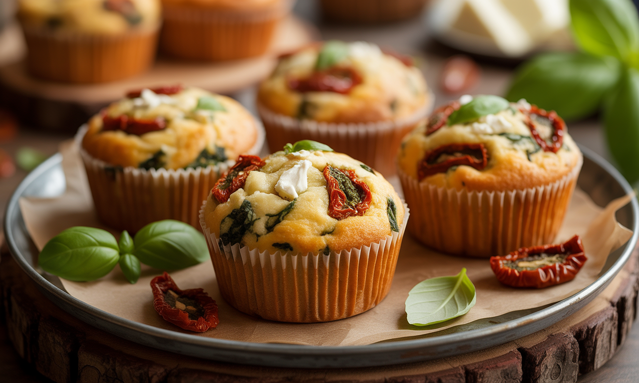 savourez nos délicieux muffins au chèvre, tomates séchées et basilic, une alliance parfaite de saveurs méditerranéennes. idéal pour un apéritif, un brunch ou un encas, ces muffins moelleux et parfumés raviront vos papilles et surprendront vos convives.
