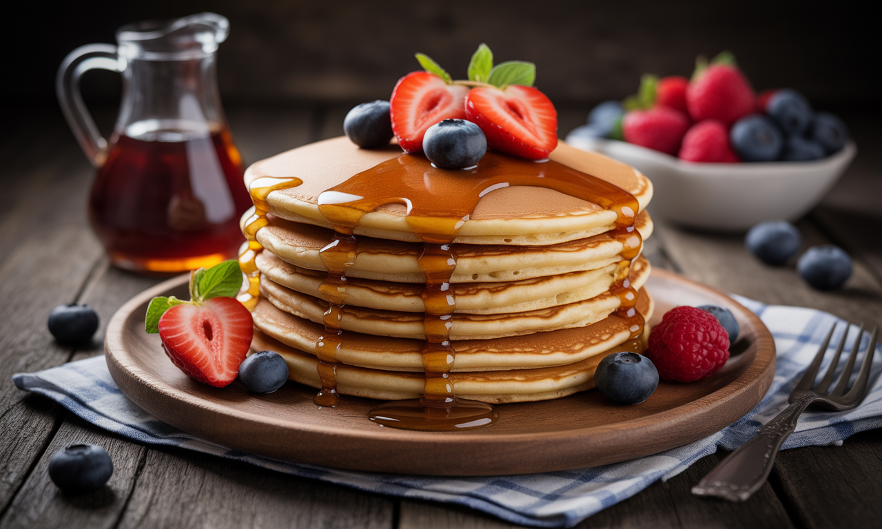 découvrez notre recette de pancakes américains épais et moelleux, parfaits pour un petit-déjeuner savoureux. avec une texture aérienne et un goût irrésistible, ces pancakes deviendront un incontournable de vos matins. accompagnez-les de sirop d'érable, de fruits frais ou de chocolat pour une gourmandise inégalée !