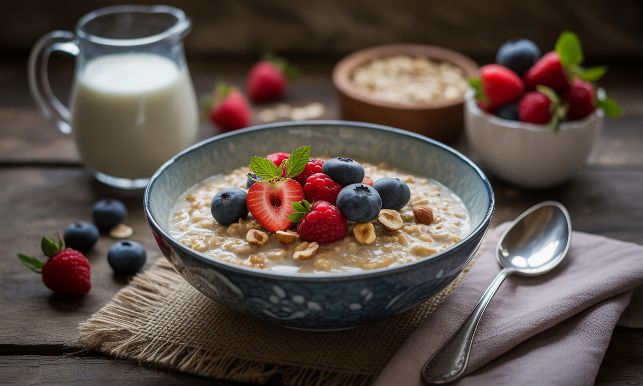 découvrez notre délicieux porridge aux flocons d'avoine, crémeux et nutritif, préparé avec du lait de noisette. un petit déjeuner sain et savoureux qui allie douceur et bien-être, parfait pour bien commencer la journée !