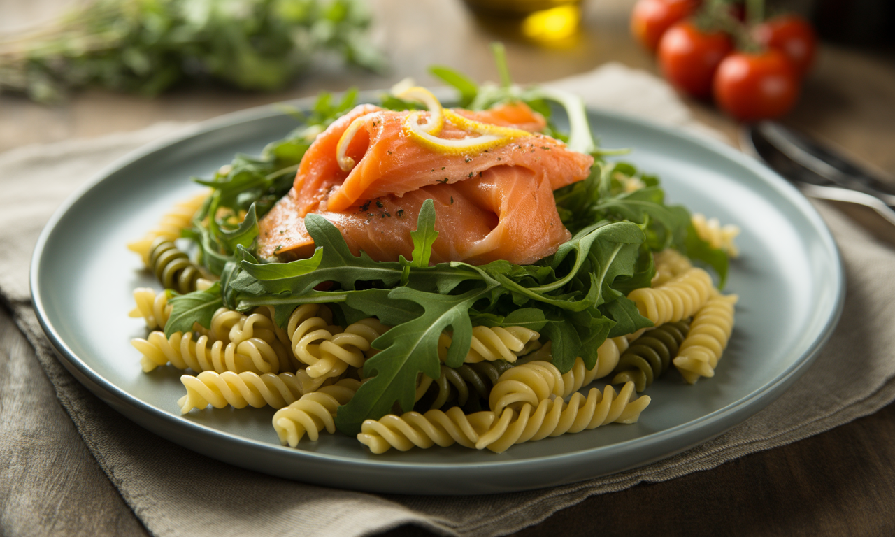 découvrez une délicieuse salade de fusilli au saumon fumé et roquette, un plat frais et savoureux idéal pour vos déjeuners d'été. cette recette allie la tendreté des pâtes aux arômes du saumon et au goût légèrement piquant de la roquette, pour un véritable festival de saveurs.